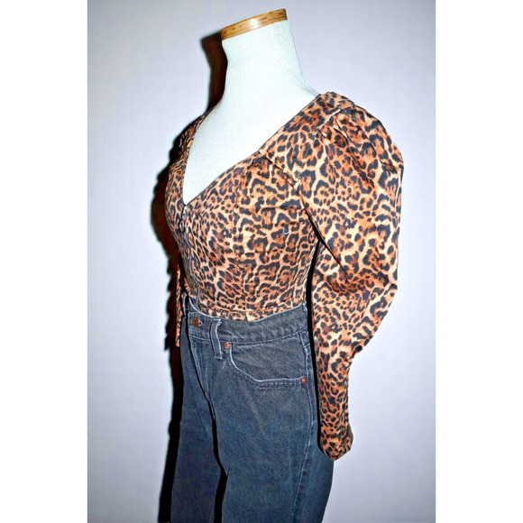 Zara Leopard Print Puff Sleeve Crop Top XS | Sweetheart Neckline Y2K Bustier - Picture 6 of 8